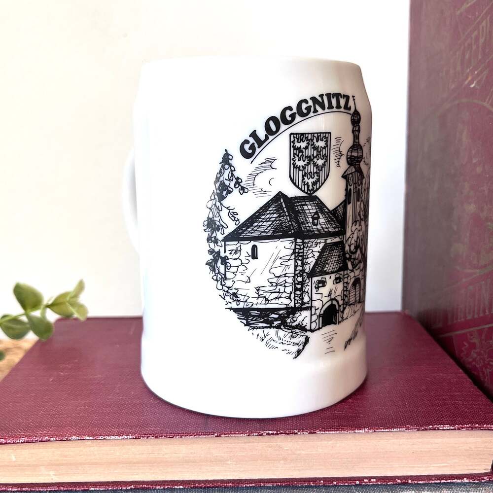 White Ceramic Souvenir Mug Stein Gloggnitz Austria Kurt Willner Vintage